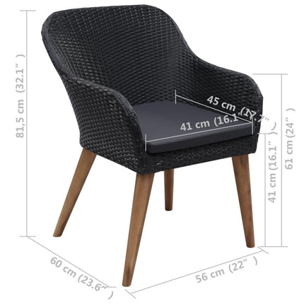 Patio Chairs with Cushions 2 pcs Poly Rattan Black