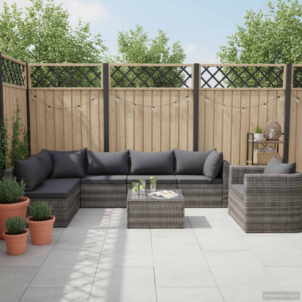 7 Piece Patio Sofa Set with Cushions & Pillows Poly Rattan Gray