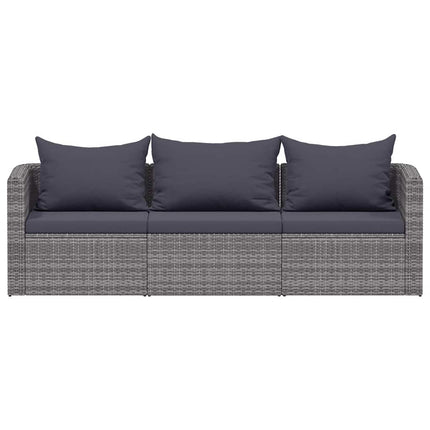 3 Piece Patio Sofa Set with Cushions Gray Poly Rattan