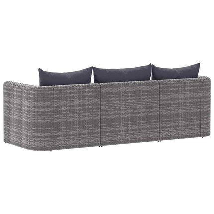 3 Piece Patio Sofa Set with Cushions Gray Poly Rattan