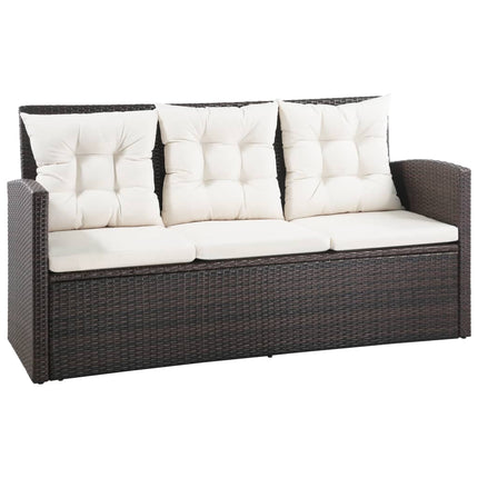 5 Piece Patio Lounge Set with Cushions Poly Rattan Brown