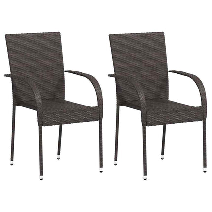 Stackable Patio Chairs 2 pcs Poly Rattan Brown