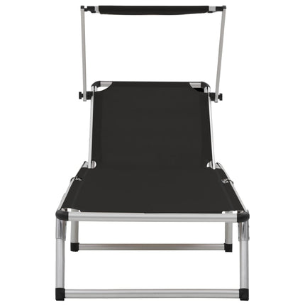 Folding Sun Lounger with Roof Aluminum and Textilene Black