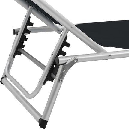 Folding Sun Lounger with Roof Aluminum and Textilene Black