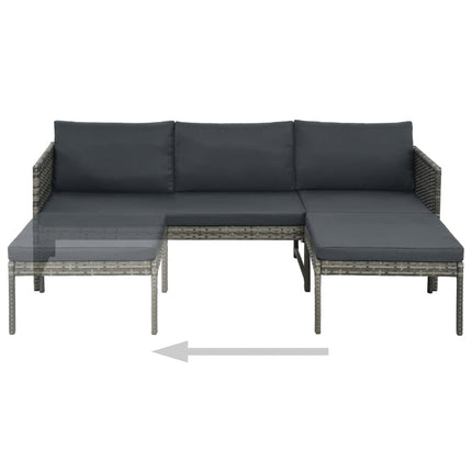 3 Piece Patio Lounge Set with Cushions Poly Rattan Gray