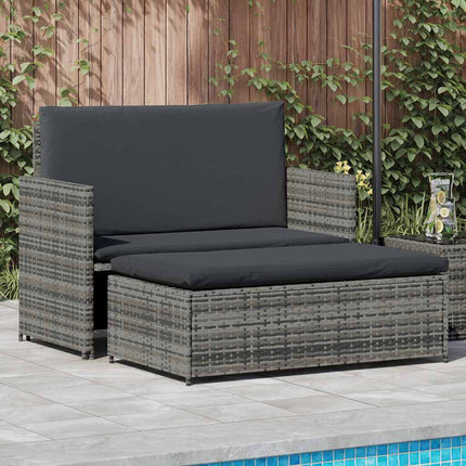 2 Piece Patio Lounge Set with Cushions Poly Rattan Gray