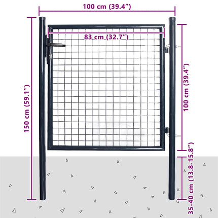 Mesh Garden Gate Galvanised Steel 39.4x39.4" Grey