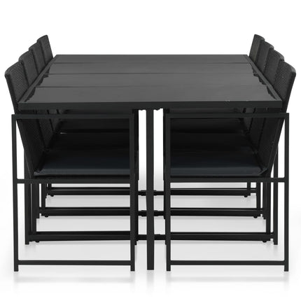 9 Piece Patio Dining Set with Cushions Poly Rattan Black