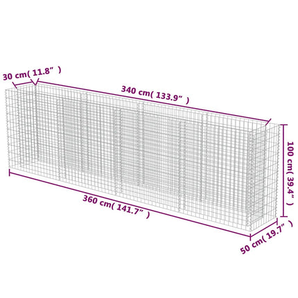 Gabion Raised Bed Galvanized Steel 141.7"x19.7"x39.4