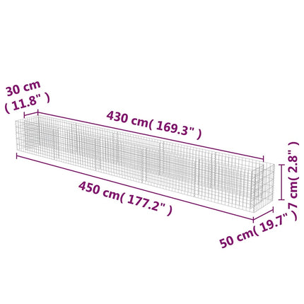 Gabion Raised Bed Galvanized Steel 177.2"x19.7"x19.7