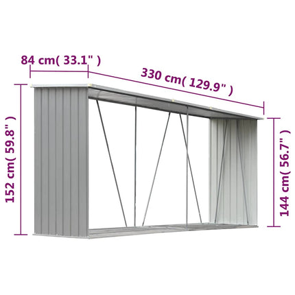 Garden Log Storage Shed Galvanized Steel 129.9"x33.1"x59.8" Gray