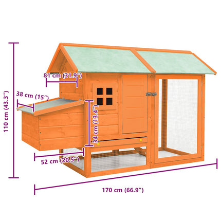 Chicken Cage Solid Pine & Fir Wood 66.9"x31.9"x43.3