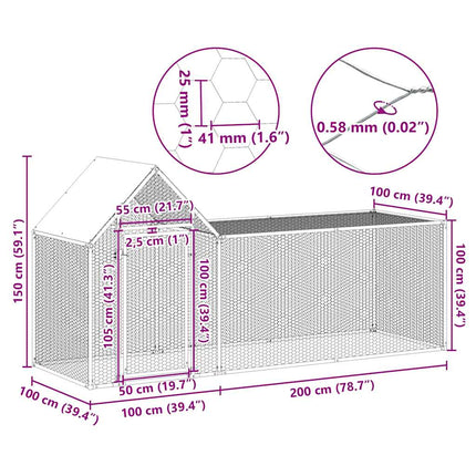Chicken Coop 9.8'x3.3'x4.9'Galvanized Steel