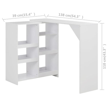 Bar Table with Moveable Shelf White 54.3"x15.4"x43.3