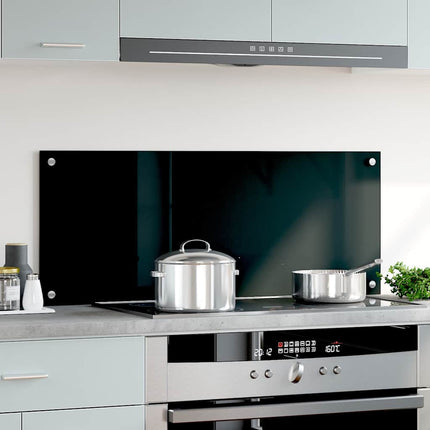 Kitchen Backsplash Black 39.4"x15.7" Tempered Glass