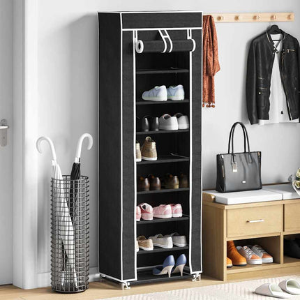 Fabric Shoe Cabinet with Cover 22" x 11" x 64" Black