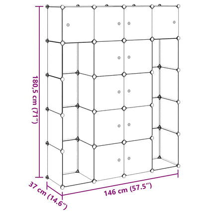Modular Cabinet with 14 Compartments Black and White 14.6"x57.5"x71.1
