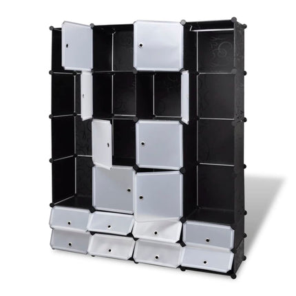 Modular Cabinet with 18 Compartments Black and White 14.6"x57.5"x71.1