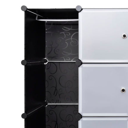 Modular Cabinet with 18 Compartments Black and White 14.6"x57.5"x71.1
