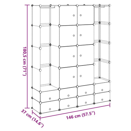 Modular Cabinet with 18 Compartments Black and White 14.6"x57.5"x71.1