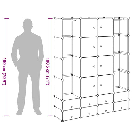 Modular Cabinet with 18 Compartments Black and White 14.6"x57.5"x71.1