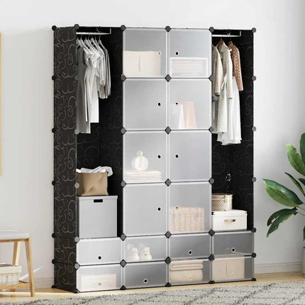 Modular Cabinet with 18 Compartments Black and White 14.6"x57.5"x71.1