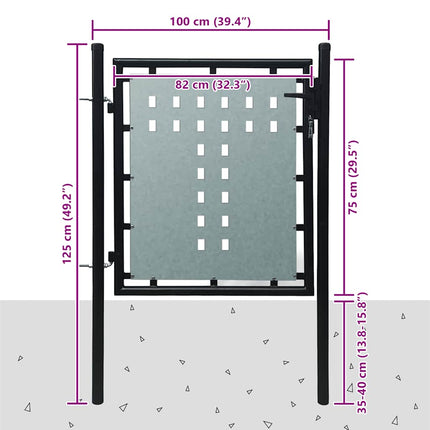 Black Single Door Fence Gate 39.4x29.5