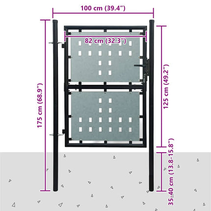 Black Single Door Fence Gate 39.4x49.2