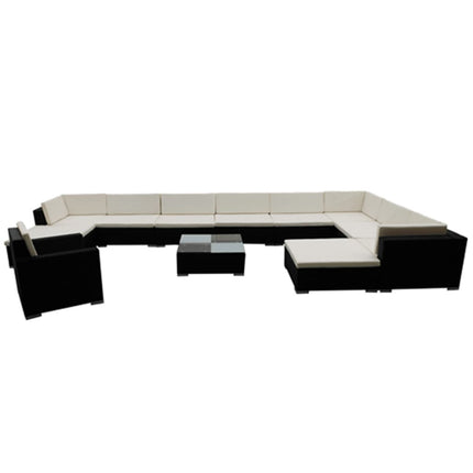 12 Piece Patio Lounge Set with Cushions Poly Rattan Black