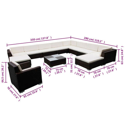 12 Piece Patio Lounge Set with Cushions Poly Rattan Black