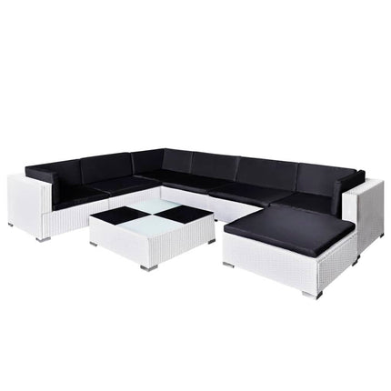 8 Piece Patio Lounge Set with Cushions Poly Rattan White