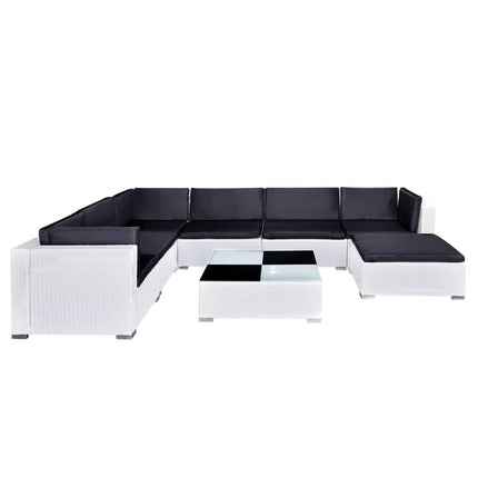 8 Piece Patio Lounge Set with Cushions Poly Rattan White
