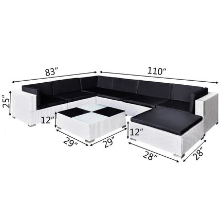 8 Piece Patio Lounge Set with Cushions Poly Rattan White
