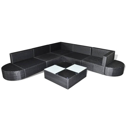 8 Piece Patio Lounge Set with Cushions Poly Rattan Black