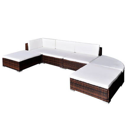 6 Piece Patio Lounge Set with Cushions Poly Rattan Brown