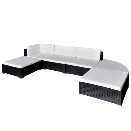 6 Piece Patio Lounge Set with Cushions Poly Rattan Black