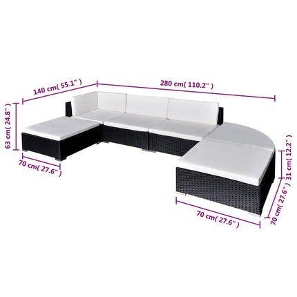 6 Piece Patio Lounge Set with Cushions Poly Rattan Black