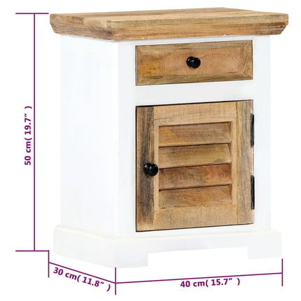 Nightstand White and Brown 15.7"x11.8"x19.6" Solid Rough Mango Wood