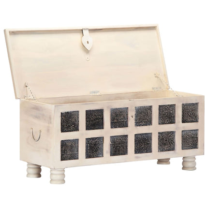 Storage Box White 43.3"x15.7"x17.7" Solid Acacia Wood
