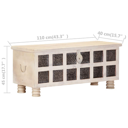 Storage Box White 43.3"x15.7"x17.7" Solid Acacia Wood