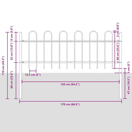 Garden Fence BOXTEL with Hoop Top Steel 71.3x23.6" Black