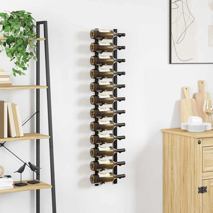 Wall Mounted Wine Rack for 12 Bottles Black Iron