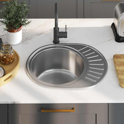 Kitchen Sink with Strainer Oval Stainless Steel