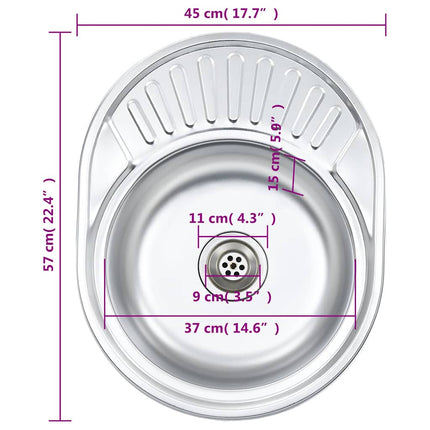 Kitchen Sink with Strainer Oval Stainless Steel