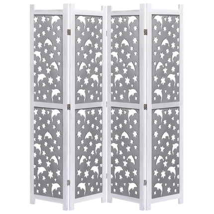 4-Panel Room Divider Gray 55.1"x65" Solid Wood