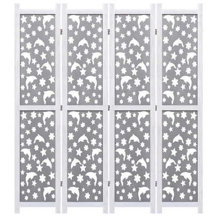 4-Panel Room Divider Gray 55.1"x65" Solid Wood