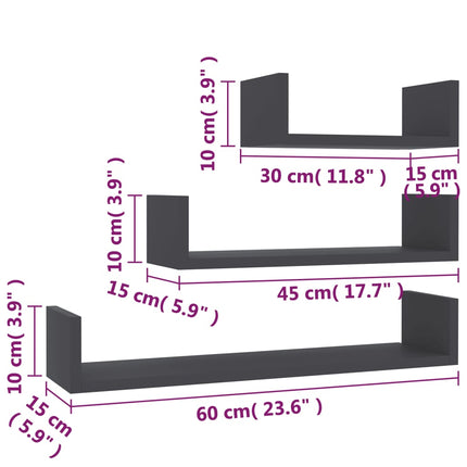 Wall Display Shelf 3 pcs Gray Engineered Wood