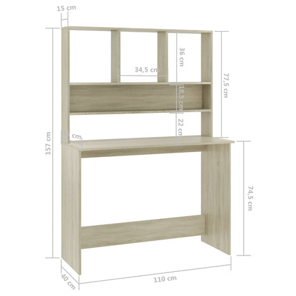 Desk with Shelves Sonoma Oak 43.3"x17.7"x61.8" Engineered Wood