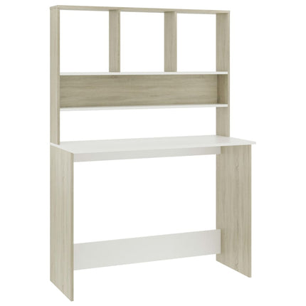 Desk with Shelves White and Sonoma Oak 43.3"x17.7"x61.8" Engineered Wood