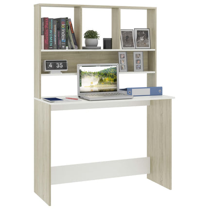 Desk with Shelves White and Sonoma Oak 43.3"x17.7"x61.8" Engineered Wood